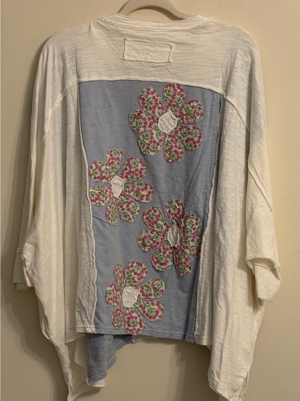 Women’s Floral Patchwork Boho Oversized Poncho/ V-Neck top- BlueVelvet- NWT - Picture 4 of 10